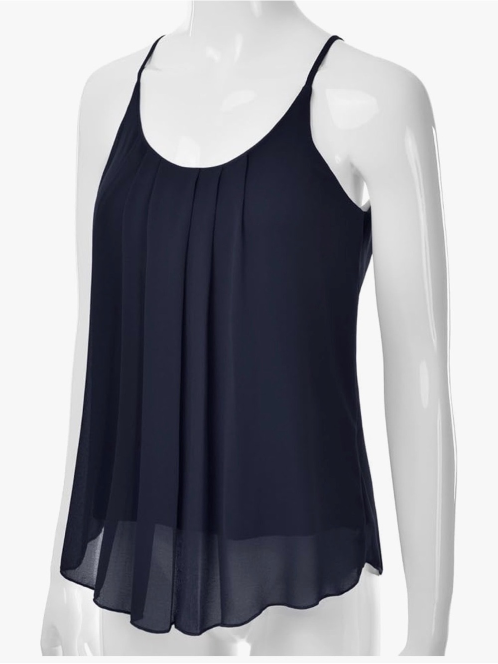 EIMIN Women's Pleated Chiffon Layered Sleeveless Cami Top NAVY size XL